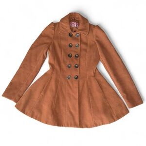 next Camel Brown Tan Button Up Flare Waist Peacoat Jacket Women's Size 6